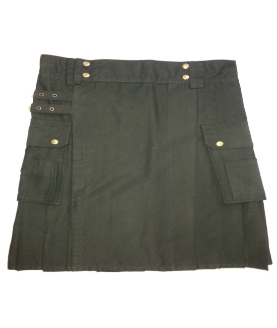 Ladies Olive Green Utility Cotton Kilt with Four Cargo Pockets  