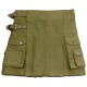Ladies Olive Green Cotton Utility Kilt with Cargo Pockets  