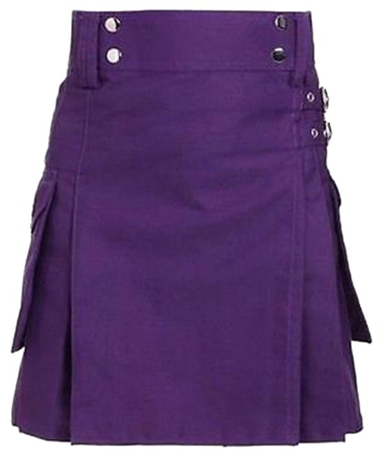 Ladies Purple Utility Cotton Kilt | Kilted Skirt with Cargo Pockets