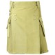 Khaki Cotton Utility for Women | Women Kilted Skirt with Cargo Pockets and Front Buttons