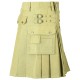 Olive Green Cotton Utility for Women | Women Kilted Skirt with Cargo Pockets and Front Buttons