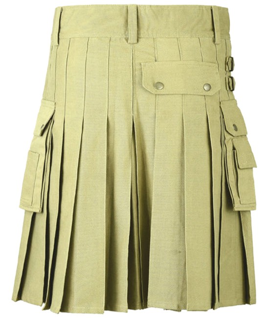 Khaki Cotton Utility for Women | Women Kilted Skirt with Cargo Pockets and Front Buttons