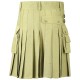 Olive Green Cotton Utility for Women | Women Kilted Skirt with Cargo Pockets and Front Buttons