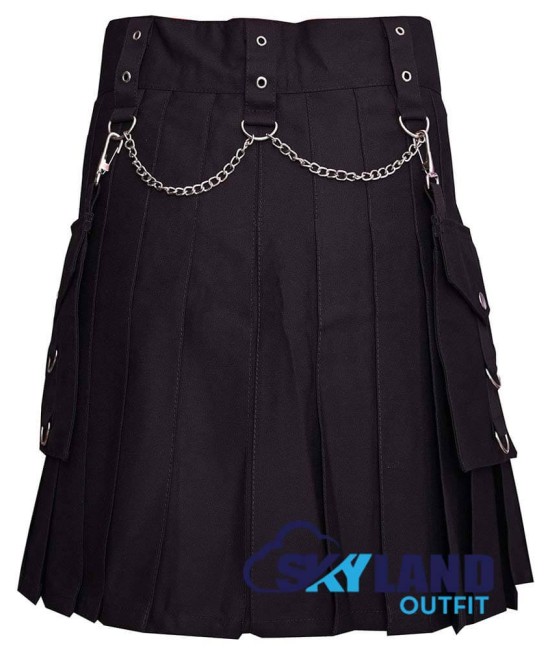 Black Cotton Utility Kilt with Chains Gothic Punk Cotton Utility Kilt Black Cotton Utility Kilt with Chains Gothic Punk Cotton Utility Kilt
