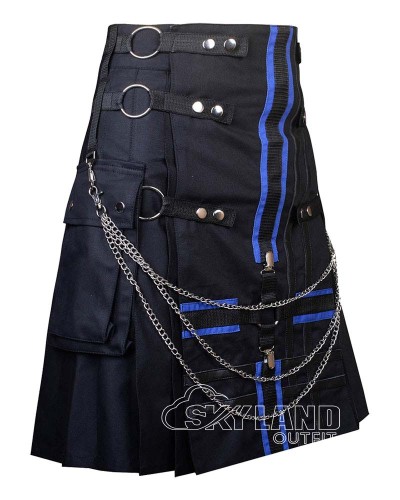 Black & Blue Gothic Kilt | Tactical Chains Utility Kilt