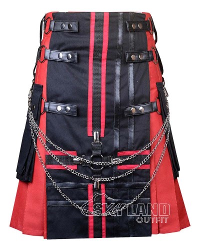 Red & Black Gothic Kilt | Chains & Hooks Utility Kilts