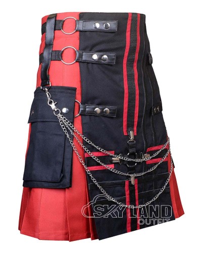 Red & Black Gothic Kilt | Chains & Hooks Utility Kilts