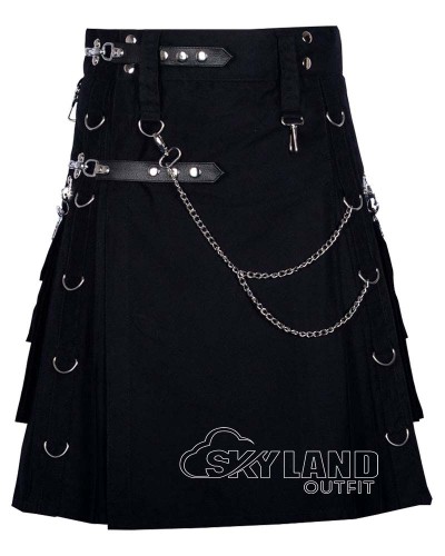 Black Gothic Utility Kilt | Chains & Detachable Pockets