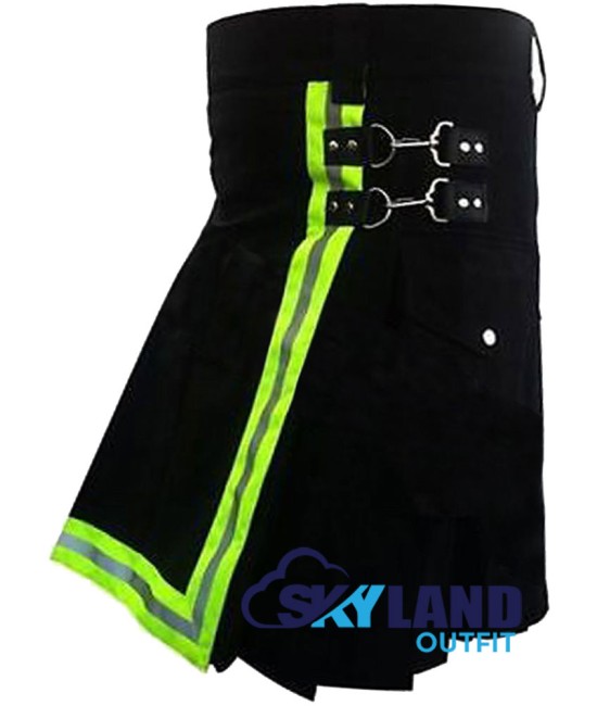 Active Men Black Cotton Tactical Kilt with High Visible Reflector Tape