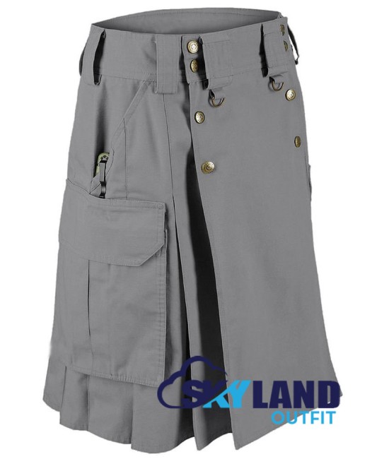 Active Men Tactical Duty Grey Kilt with Side Cargo Pockets