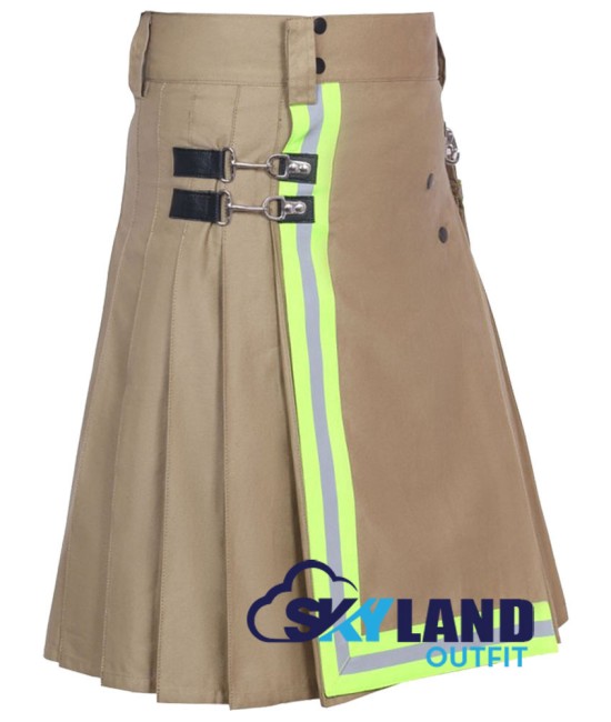 Fireman Utility Khaki Cotton Kilt with High Visible Reflector Tape