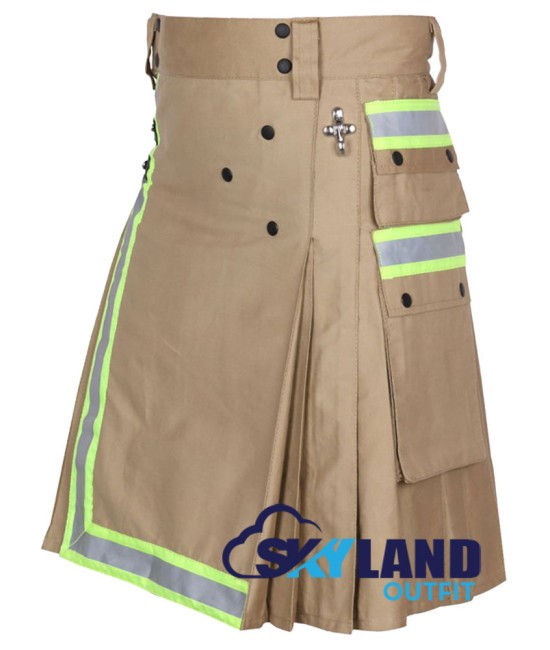 Fireman Utility Khaki Cotton Kilt with High Visible Reflector Tape