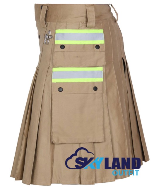 Khaki Fireman Utility Cotton Kilt with High Visible Reflector Tape