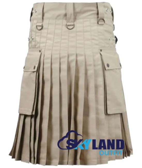 Khaki Utility Cotton Kilt with adjustable Leather Straps Khaki Utility Cotton Kilt with adjustable Leather Straps