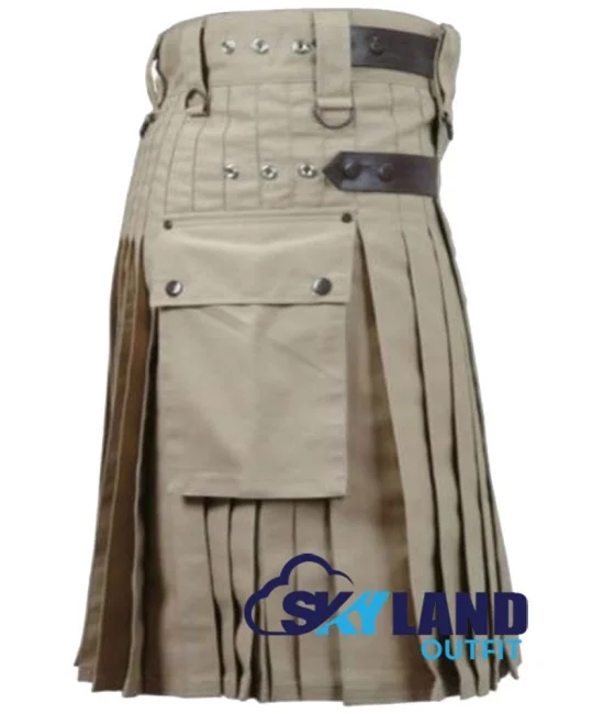 Khaki Utility Cotton Kilt with adjustable Leather Straps Khaki Utility Cotton Kilt with adjustable Leather Straps