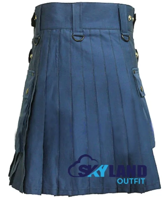 Navy Blue Utility Cotton Kilt with adjustable Leather Straps