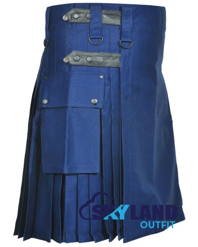 Royal Blue Utility Cotton Kilt with Adjustable Leather Straps Royal Blue Utility Cotton Kilt with Adjustable Leather Straps