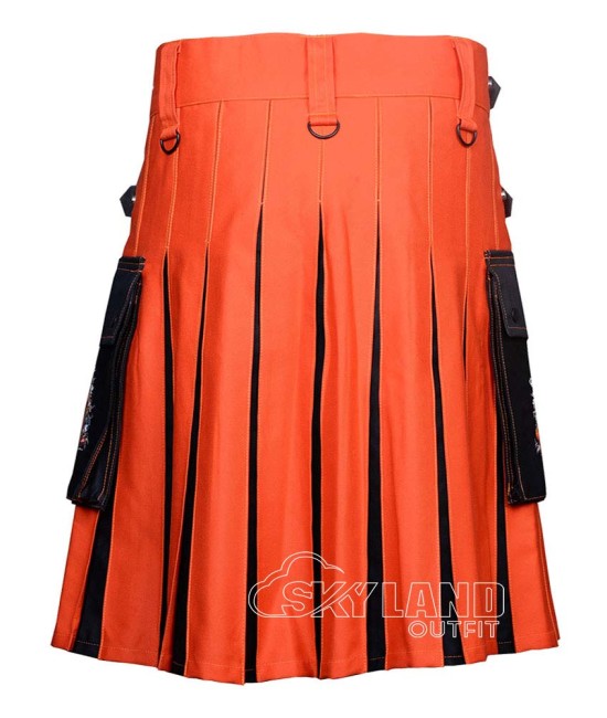 Orange Halloween Kilt | Leather Strap Cotton Kilts