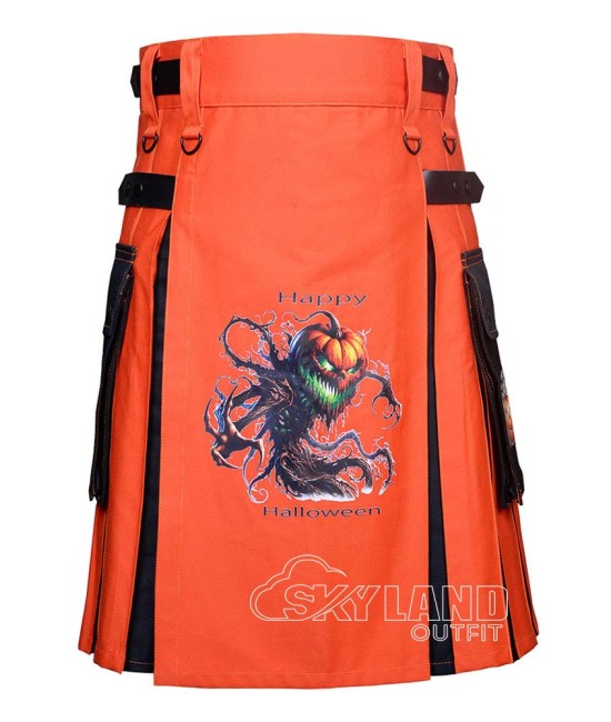 Orange Halloween Kilt | Leather Strap Cotton Kilts