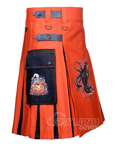 Orange Halloween Kilt | Leather Strap Cotton Kilts