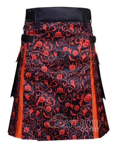 Orange Halloween Kilt | Cotton Sublimation Leather Strap Kilts