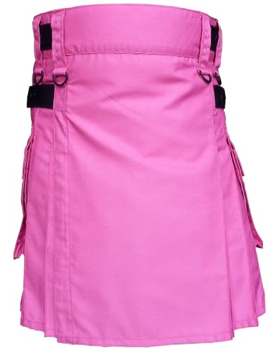 Pink Cotton Utility Kilt with Adjustable Leather Straps
