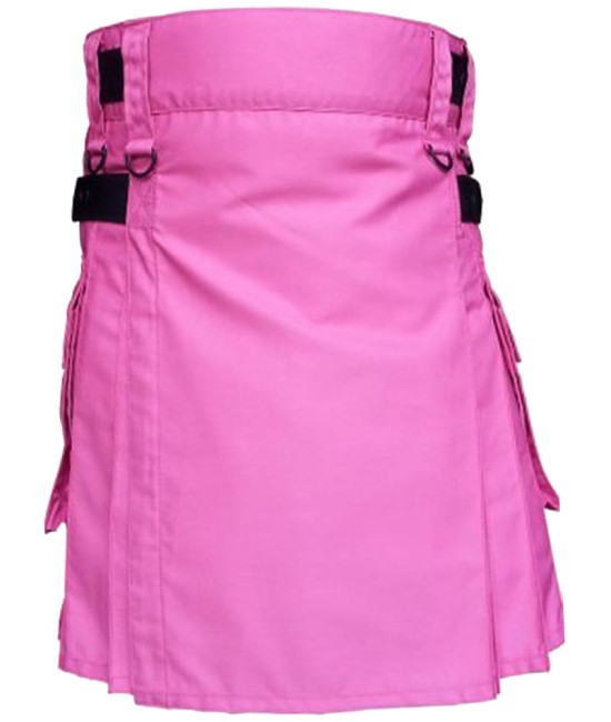 Pink Utility Cotton Kilt with adjustable Leather Straps