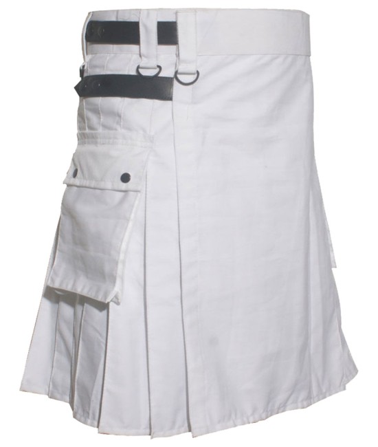 White Utility Cotton Kilt with adjustable Leather Straps
