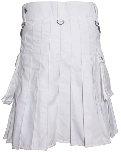 White Cotton Utility Kilt with Adjustable Leather Straps White Cotton Utility Kilt with Adjustable Leather Straps