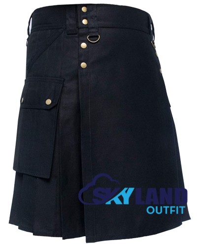 Black Cotton Utility Kilt | Six Pocket Modern Fashion Kilt for Men Black Cotton Utility Kilt | Six Pocket Modern Fashion Kilt for Men