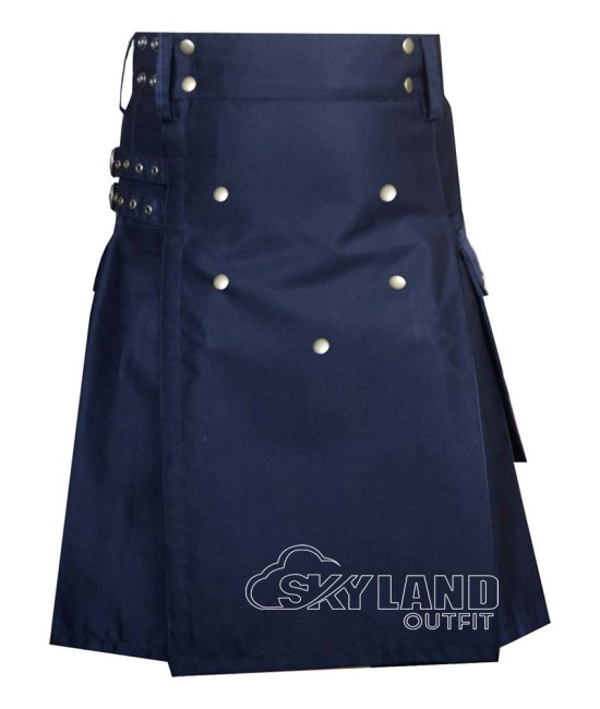 Black Cotton Utility Kilt | Handmade Custom Fit & Silver Accessories