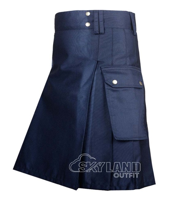 Black Cotton Utility Kilt | Handmade Custom Fit & Silver Accessories