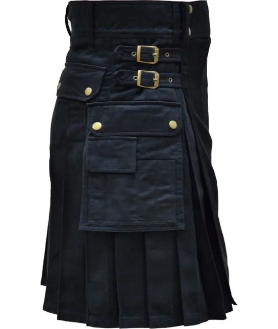 Men's Utility Black Cotton Kilt Men's Utility Black Cotton Kilt