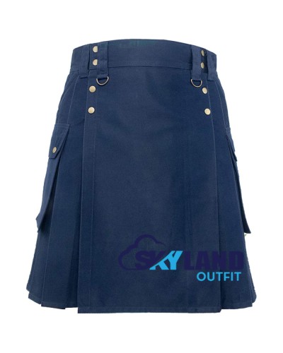 Men's Six Pockets Blue Cotton Utility Kilt | Scottish Kilt | Modern Kilt Men's Six Pockets Blue Cotton Utility Kilt | Scottish Kilt | Modern Kilt