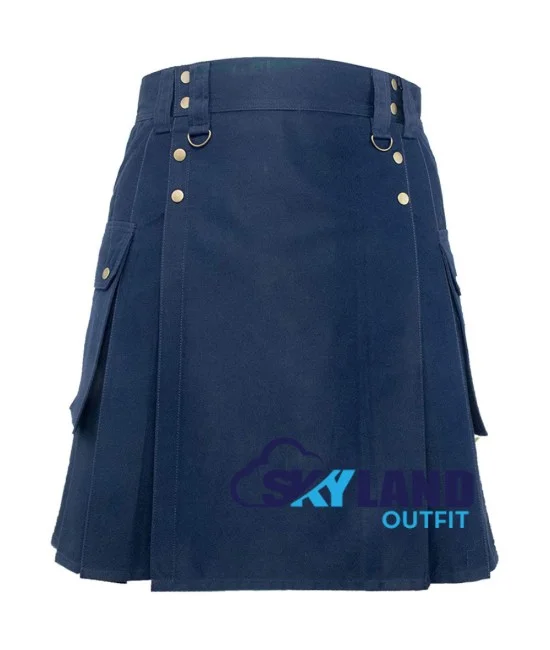 Men's Six Pockets Blue Cotton Utility Kilt | Scottish Kilt | Modern Kilt Men's Six Pockets Blue Cotton Utility Kilt | Scottish Kilt | Modern Kilt