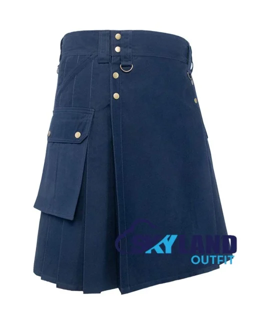 Men's Six Pockets Blue Cotton Utility Kilt | Scottish Kilt | Modern Kilt Men's Six Pockets Blue Cotton Utility Kilt | Scottish Kilt | Modern Kilt