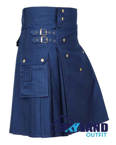 Navy Blue Cotton Kilt | Men’s Utility Kilt with Front Button Navy Blue Cotton Kilt | Men’s Utility Kilt with Front Button