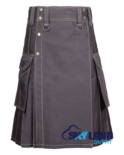 Brown Cotton Utility Kilt | Scottish Six-Pocket Modern Kilt for Men