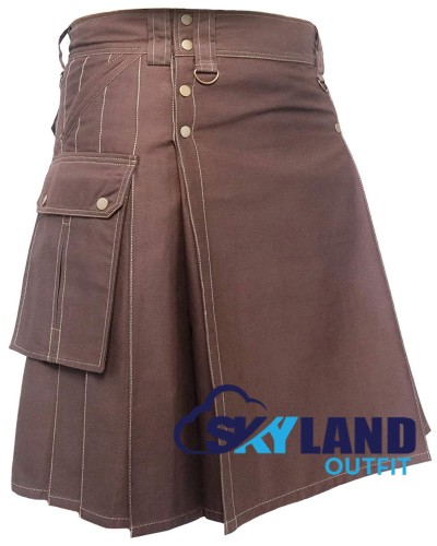 Brown Cotton Utility Kilt | Six Pocket Fashion Kilt for Men Brown Cotton Utility Kilt | Six Pocket Fashion Kilt for Men