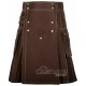 Brown Cotton Utility Kilt | Men's Front Button Scottish Kilt
