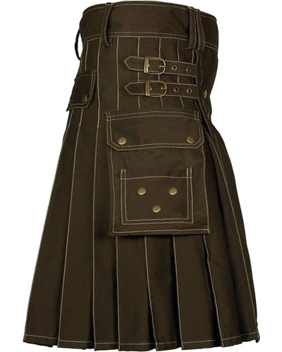 Brown Cotton Utility Kilt for Men | Front Button Kilt Brown Cotton Utility Kilt for Men | Front Button Kilt
