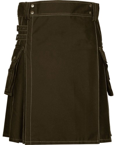 Brown Cotton Utility Kilt for Men | Front Button Fashion Kilt Brown Cotton Utility Kilt for Men | Front Button Fashion Kilt