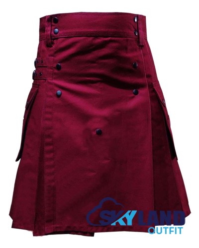 Burgundy Cotton Utility Kilt | Modern Fashion Kilts for Men