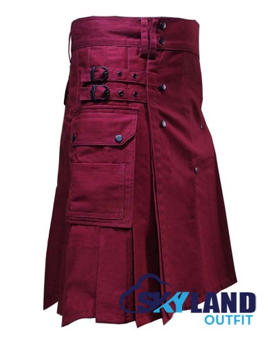 Burgundy Cotton Utility Kilt | Modern Fashion Kilts for Men Burgundy Cotton Utility Kilt | Modern Fashion Kilts for Men