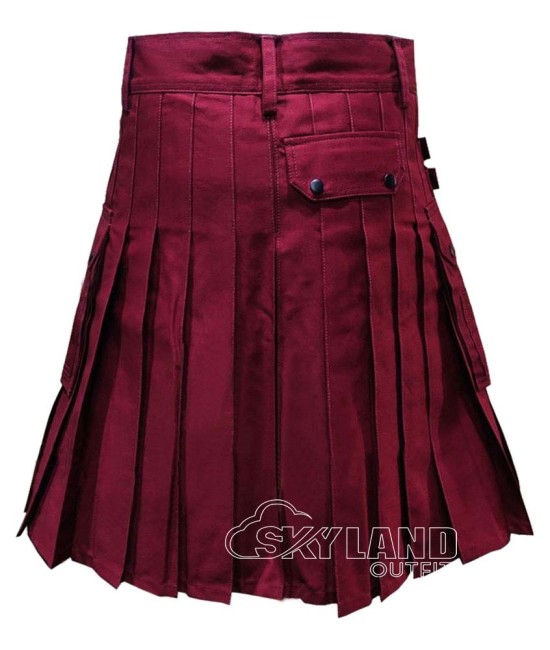 Burgundy Cotton Utility Kilt | Modern Fashion Kilts for Men