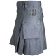 Men's Utility Gray Cotton Kilt with front Buttons