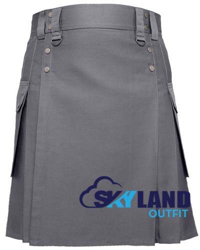 Grey Cotton Utility Kilt | Men’s Six Pocket Modern Kilt