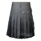 Grey Cotton Utility Kilt | Men's Front Button Scottish Kilt
