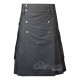 Grey Cotton Utility Kilt | Men's Front Button Scottish Kilt