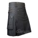 Grey Cotton Utility Kilt | Men's Front Button Scottish Kilt